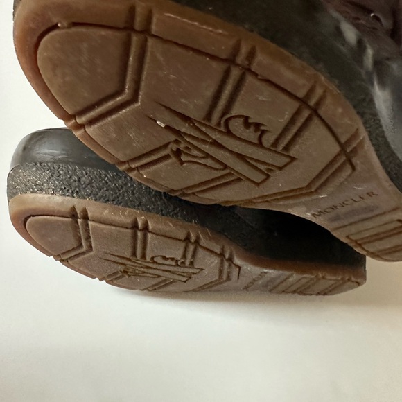 GUC MONCLER BROWN LEATHER DOWN QUILTED NYLON SHAFT TALL SIZE 39 WEDGE PUFF BOOTS - Picture 6 of 15